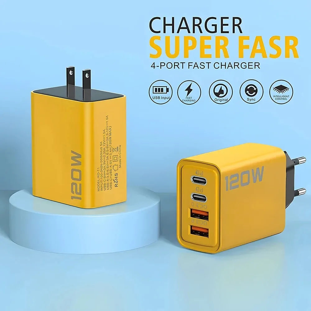 4 Ports USB C PD Charger Quick Charge 3.0 Type C USB Phone Chargers Fast Charging Adapter For iPhone 16 15 Samsung Xiaomi Huawei Beauty World Shop
