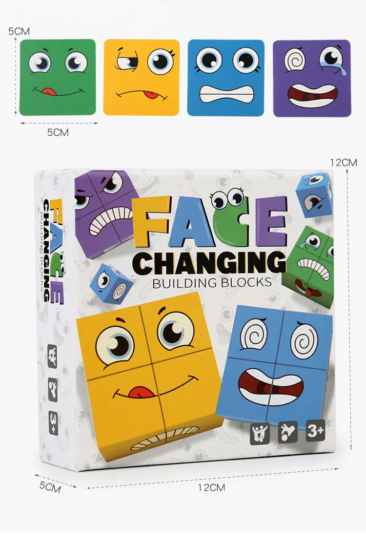 Kids Emotions Expression Game Wooden Cube Face Changing Board Cartoon Puzzle Toy Montessori Thinking Challenge Games Beauty Fashion