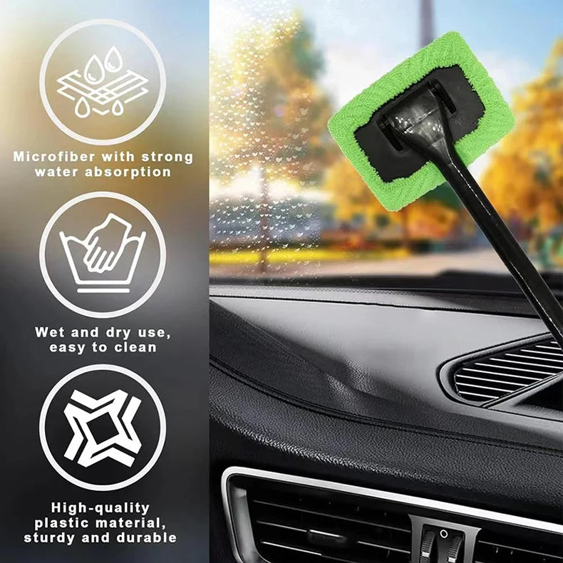 Car Window Cleaner Brush Kit Windshield Cleaning Wash Tool Inside Interior Auto Glass Wiper with Long Handle Car Accessories Beauty World Shop