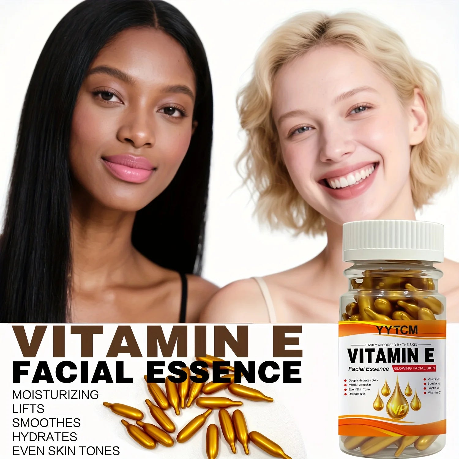Vitamin E Deep Moisturizing Capsule Essence, Hydrates and Smooths Skin, Contains Plant-Based Squalane, Vitamin C, Deep Hydration and Skin Brightening Essence (0.4Gx90 Capsules)/Bottle-1 Bottle Beauty World Shop