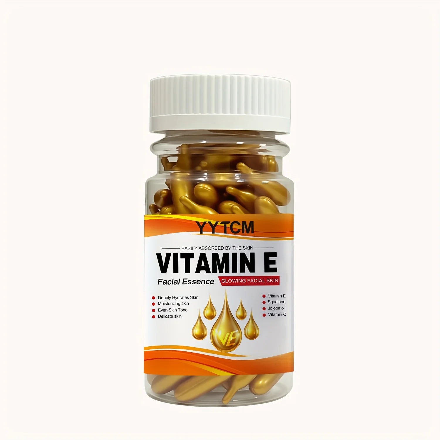 Vitamin E Deep Moisturizing Capsule Essence, Hydrates and Smooths Skin, Contains Plant-Based Squalane, Vitamin C, Deep Hydration and Skin Brightening Essence (0.4Gx90 Capsules)/Bottle-1 Bottle Beauty World Shop