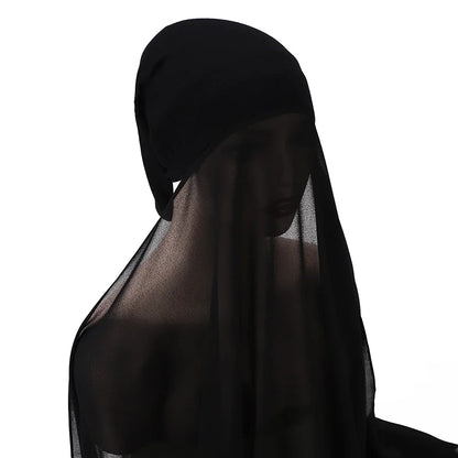 Muslim Women Bonnet + Chiffon Shawl Instant Under scarf Cap Islam Inner Scarf Headband Stretch Hijab Cover Headwrap Turbante Beauty World Shop