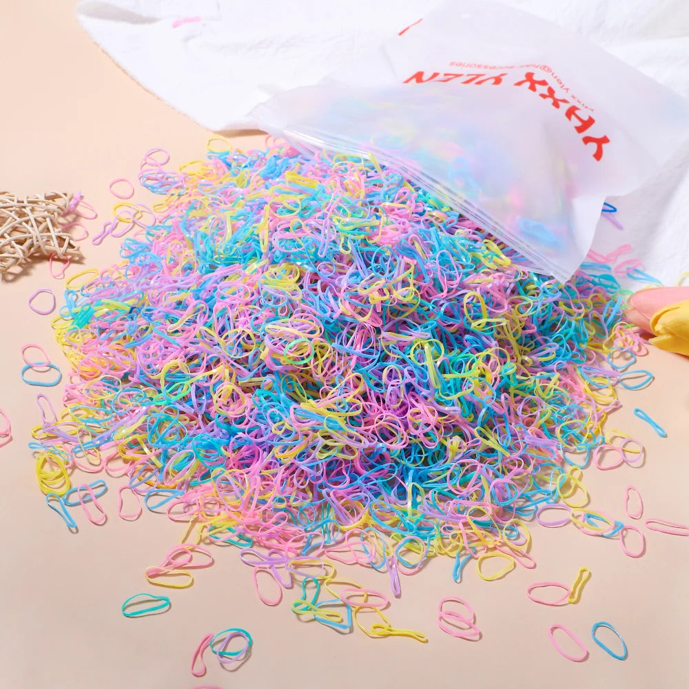 500/1000/2000pcs Girls Colourful Disposable Rubber Band Hair Ties Headband Children Ponytail Holder Bands Kids Hair Accessories Beauty World Shop