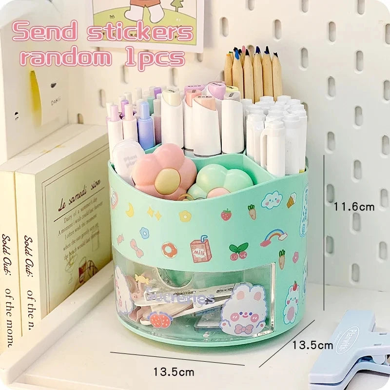 Cute Rotating Pen Holder Desktop Drawer Stationery Box Case School Office Desk Kawaii Stationery Storage Box Organizer Stickers Beauty World Shop