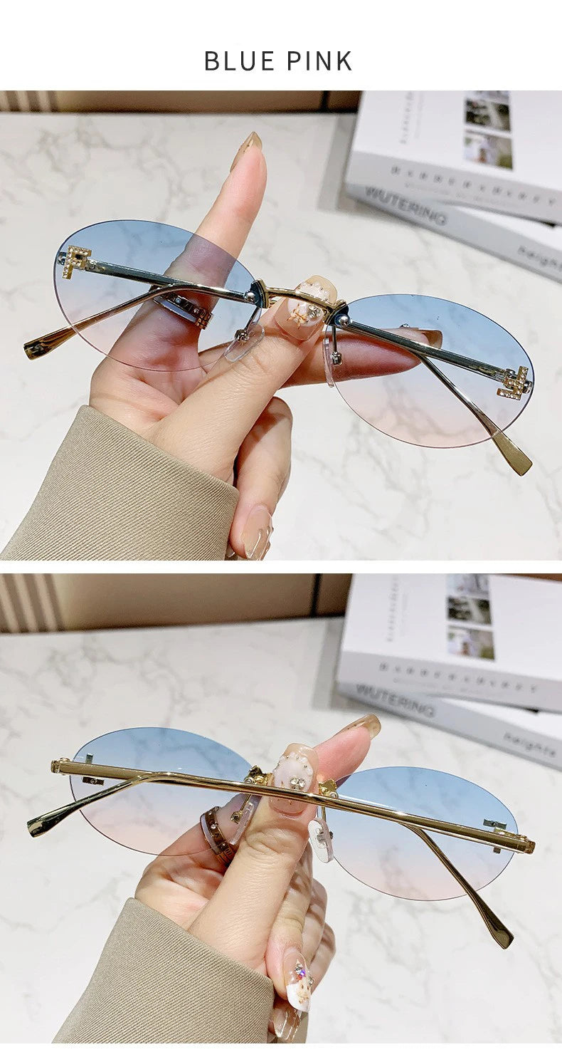 Elegant Diamond Oval Sunglasses Male Letter "F" Rimless Sunglasses  car sunglasses 90902 Beauty World Shop
