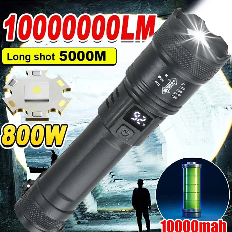 High Strong Power Led Flashlights 2000LM Tactical Torch with Display Light USB Charging Camping Fishing Emergency Zoom Lantern Beauty World Shop