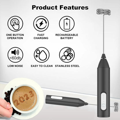 MINI Milk Frother USB Rechargeable 3 Speeds Foam Maker Coffee Whisk Mixer Electric Handle Blender Egg Beater Beauty World Shop
