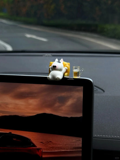 Bull Terrier Universal Car Accessories Interior Adorable Dashboard Figurine with Relaxed Pose Ornament for Tesla BMW Hyundai KIA Beauty World Shop