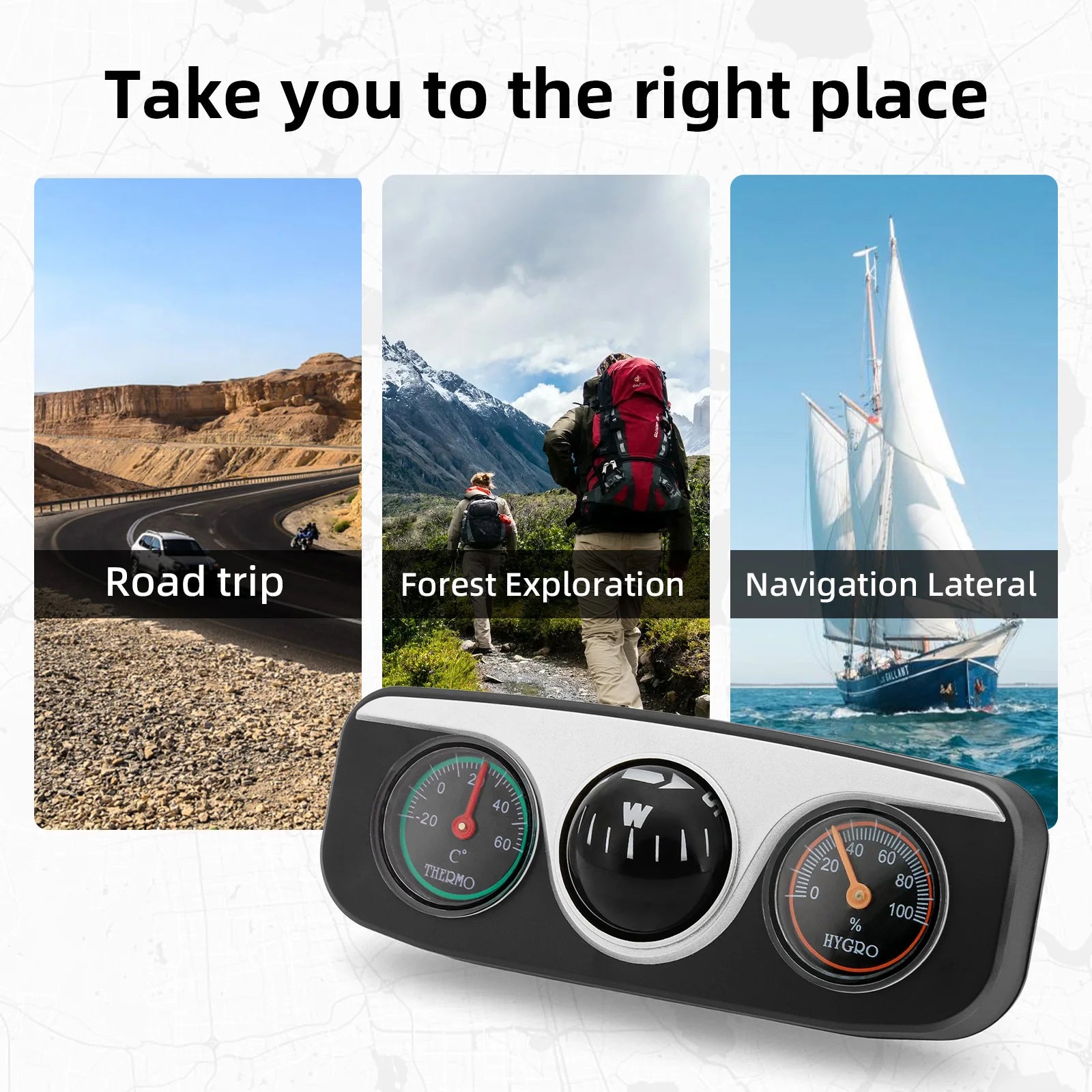 Car Ornaments Decoration 3 in 1 Guide Ball Compass For Auto Boat Vehicles Thermometer Compass Hygrometer Interior Accessories Beauty World Shop