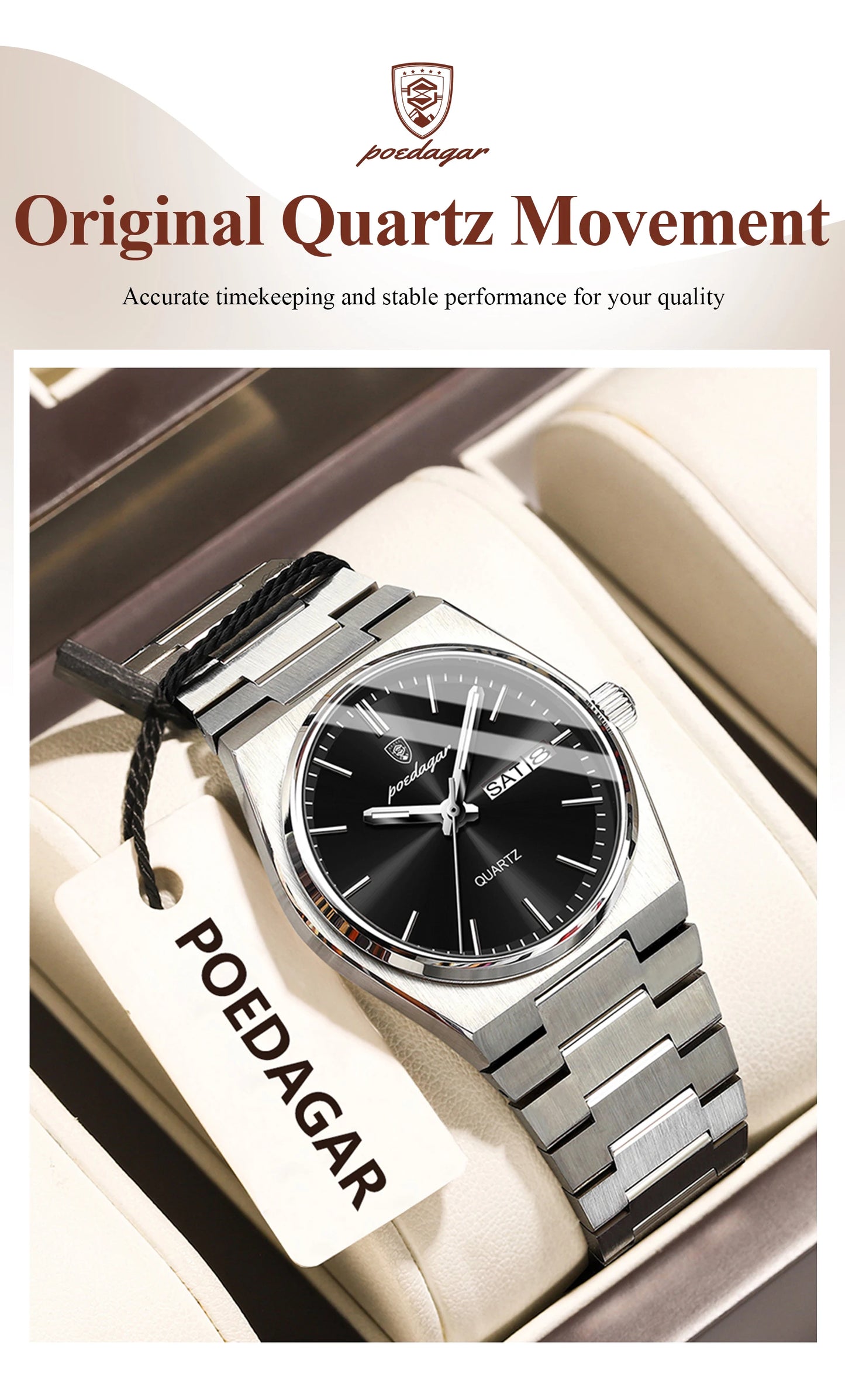 POEDAGAR Elegant Woman's Watch Date Week Waterproof Luminous Ladies Clock Quartz Stainless Steel Fashion Watches For Women Reloj Beauty World Shop