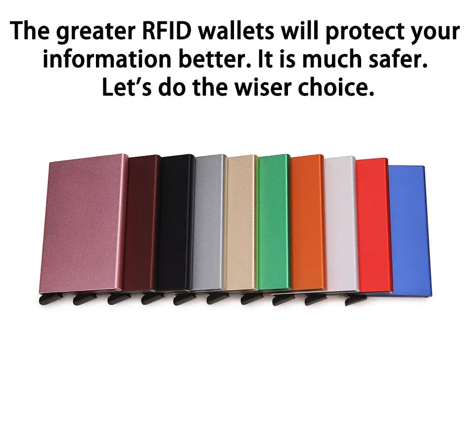 Rfid Credit Card Holder Metal Thin Slim Smart Wallet Men Women Wallets Pop Up Minimalist Small Black Purse Mini Walets for Men Beauty World Shop