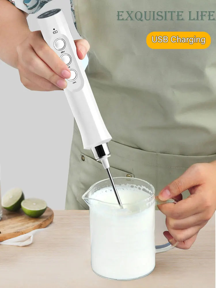 Wireless Milk Foam USB Rechargeable Handheld Electric Foam Maker 3 Speeds for Latte Cappuccino Hot Chocolate Coffee Whisk Mixer Beauty World Shop