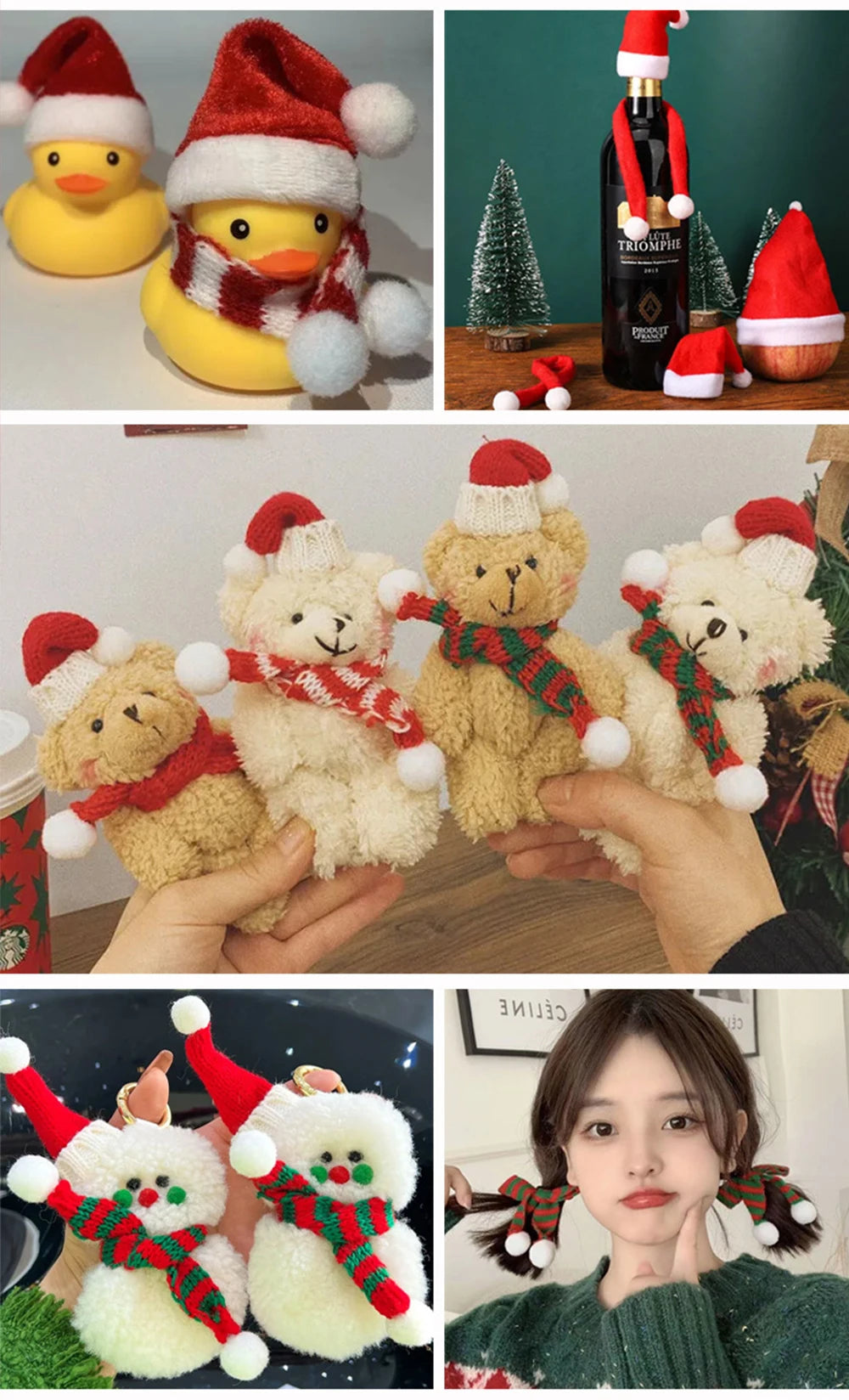 Mini Santa Knitted Hat & Scarf Small Christmas Costume for Cat Rabbit Doll Lollipop Bottle Cap DIY Xmas Party Dinner Decoration Beauty World Shop