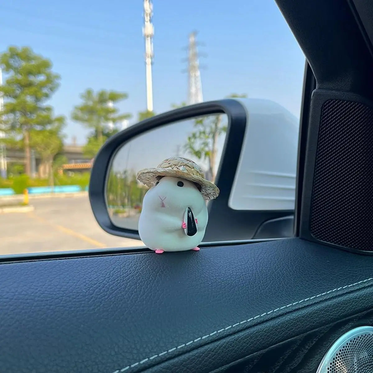 Cute Hamster with Straw Hat Car Ornament,Car Decoration Auto Interior Dashboard Accessories Beauty World Shop