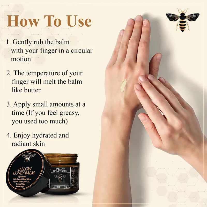 Organic Grass-Fed Beef Tallow Balm with Raw Honey - Moisturizing Cream for Soft, Smooth Skin - Handmade All-Natural Moisturizer Beauty Trend Shop
