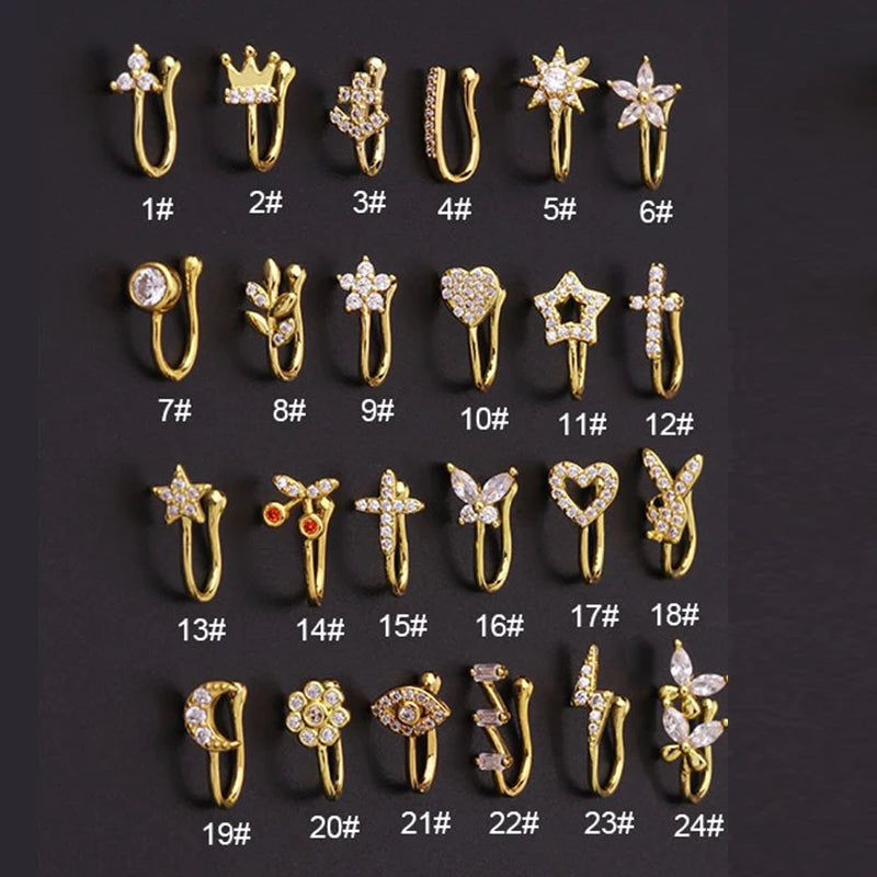 Fake Piercing Clip Nose Ring Cuff Body Jewelry for Women New Trend 1PCS Ear Cuffs Heart Star Flowers Butterfly Clip Rings KAE197 Beauty World Shop