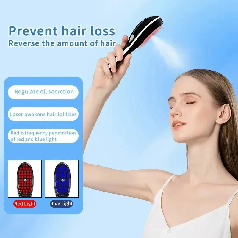 Anti Hair Loss Scalp Care Electric Massage Comb Red and Blue Light Therapy Scalp Vibration Massage Brush Hair Growth Massager