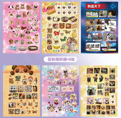 Cute Pets Theme Sticker Book 30 Sheets/Bag with Ring Binding for Scrapbooking DIY Collage Material Background Decoration Beauty World Shop