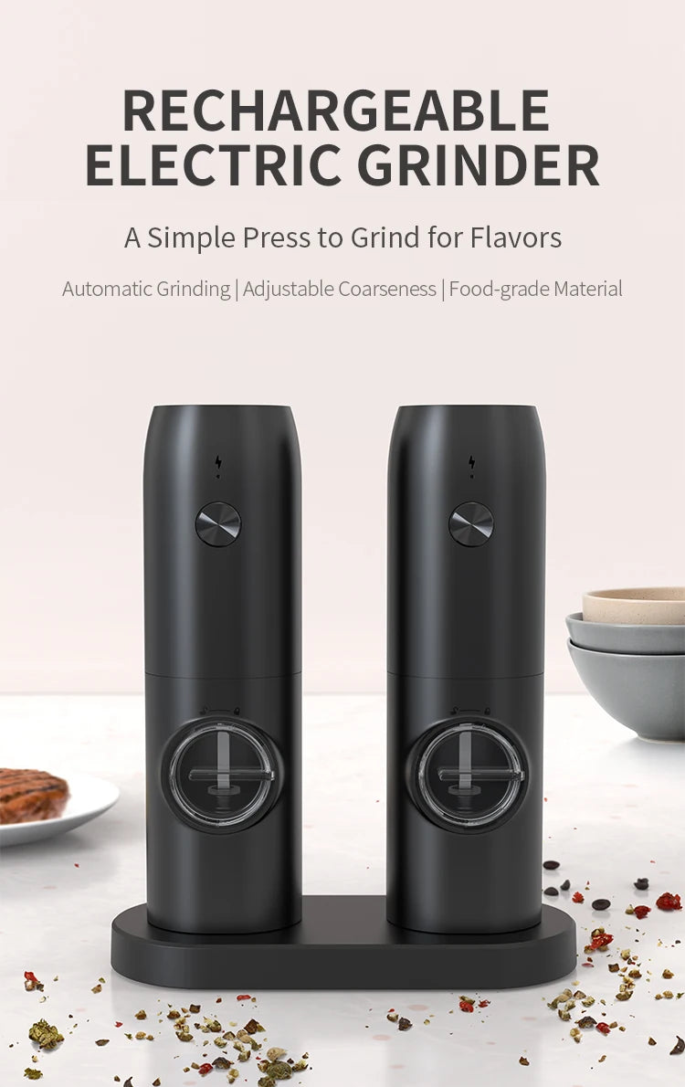Electric Automatic Salt And Pepper Grinder Set Rechargeable With USB Gravity Spice Mill Adjustable Spices Grinder With LED Light Beauty World Shop