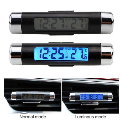 Portable 2 in 1 Car Digital LCD Clock Temperature Display Electronic Clock Thermometer Car Automotive Blue Backlight With Clip Beauty World Shop