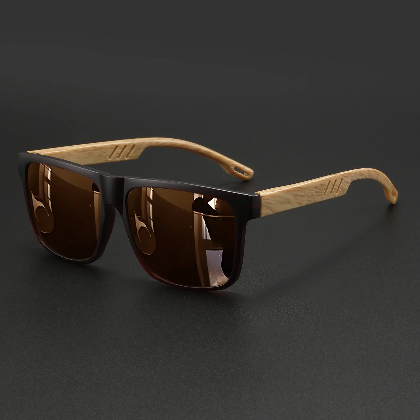 New Fashion Square Sunglasses - Wood Grain Spring Hinge, UV400 Unisex for Driving, Hiking & Travel Beauty World Shop