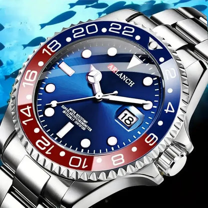 Business Stainless Steel Watch 40mm Classic Red Blue Circle Diving Series Magnifying Glass Calendar Quartz Watches montre homme Beauty World Shop