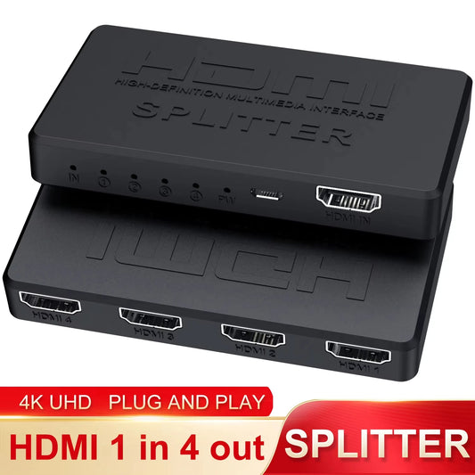 4K 2K HDMI Splitter 1 in 4 out 4x1 HDMI Switch HDMI-compatible Adapter HDTV 1080P Video Switcher for Xbox PS4 DVD HDTV PC Laptop Beauty World Shop