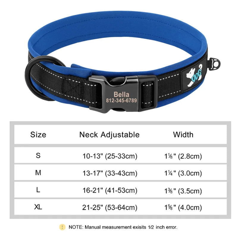 Reflective Personalized Dog Collar Engrave ID Nylon Collars Soft Padded Dogs Collar Adjustable for Small Medium Large Dogs Pug