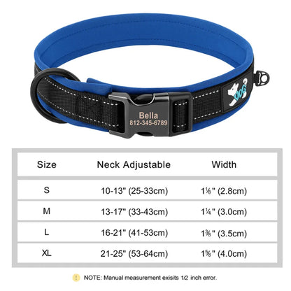 Reflective Personalized Dog Collar Engrave ID Nylon Collars Soft Padded Dogs Collar Adjustable for Small Medium Large Dogs Pug