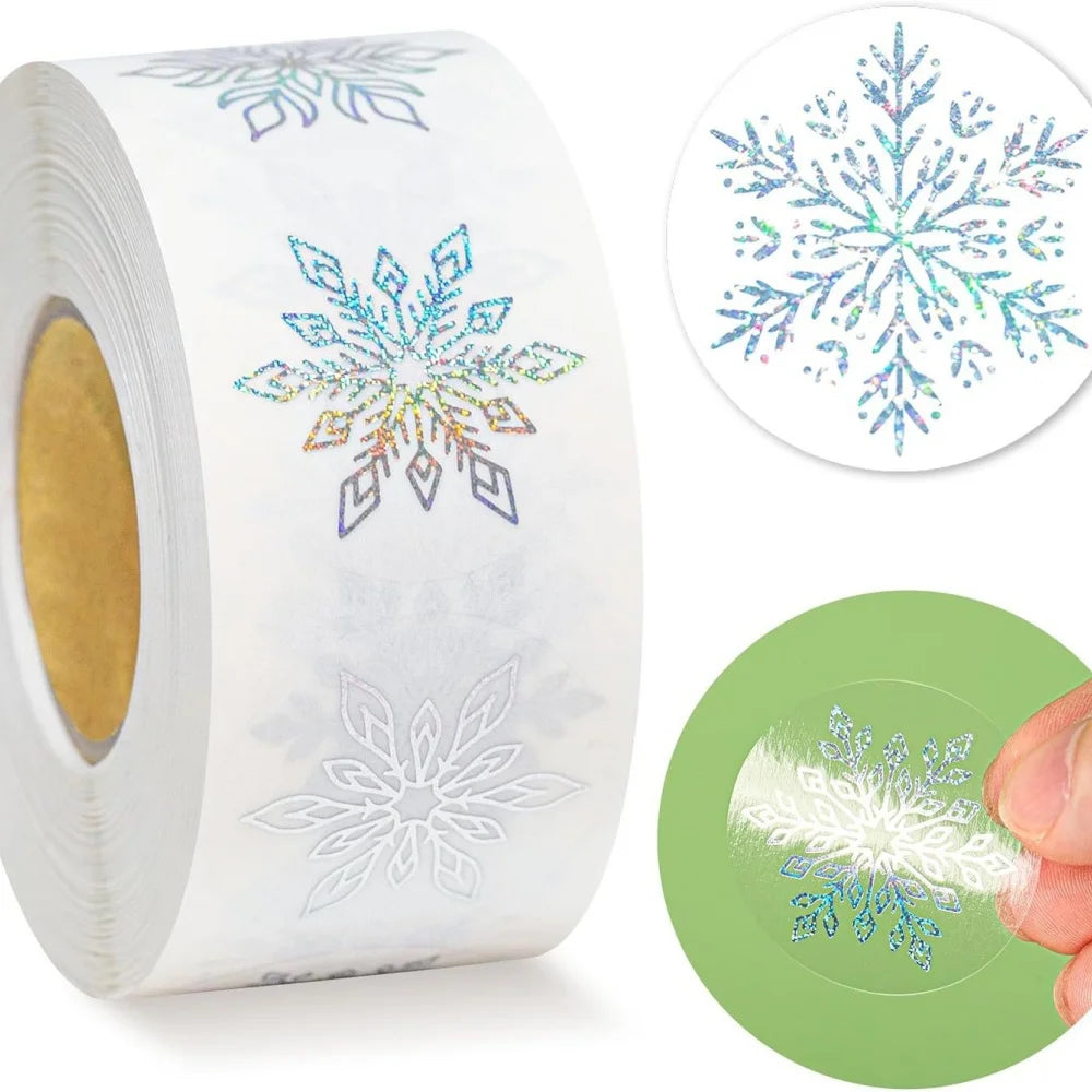 500pcs/Roll Golden Snowflake Christmas Stickers Transparent Self-Adhesive Decoration Holiday DIY Crafts Scrapbooking Supplies Beauty World Shop