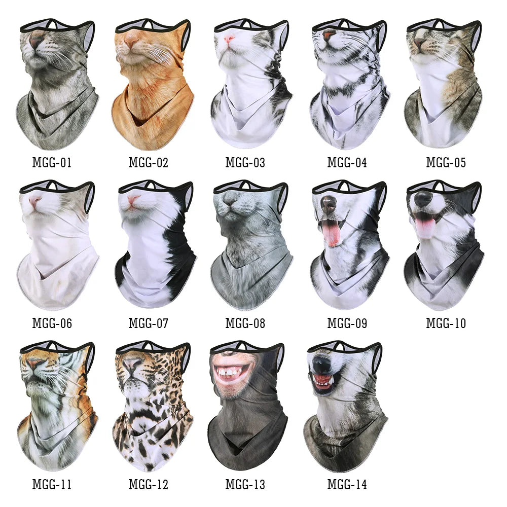 3D Animals Magic Scarf Bandana Breathable Neck Warmer Gaiter Hanging Ear Outdoor Sports Triangle Face Mask Neckerchief Summer Beauty World Shop