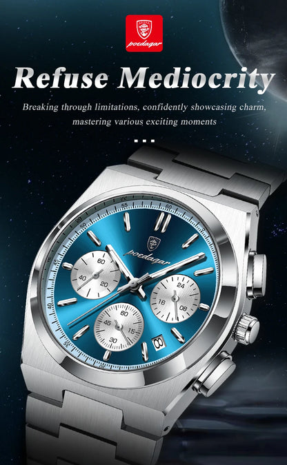 POEDAGAR Fashion Man Watches Chronograph Date Stainless Steel Casual Men Wristwatch Waterproof Luminous Men's Quartz Watch Reloj Beauty World Shop