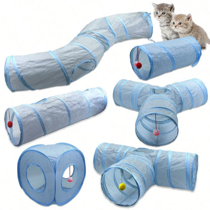 Cat Toys Gray 3-Way Foldable Pet Cat Tunnel Tube Toy Kitten Tunnel Toy with Peep Hole Pet Training Interactive Toy Tunnel Tube Beauty World Shop
