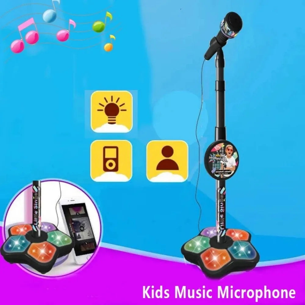 Kids Rocking-Roll Microphone with Stand Karaoke Song Music Instrument Toys Brain-Training Educational Toy Birthday Gift Girl Boy Beauty Fashion