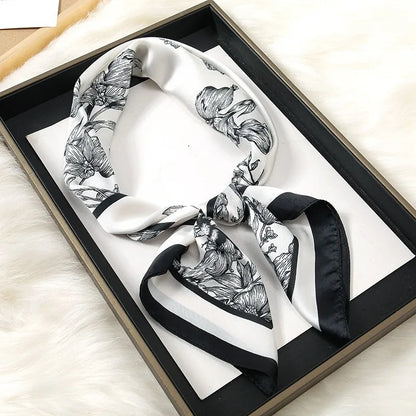 70cm Black White Floral Pattern Scarf Literary Floral Temperament Kerchief Clothes Accessory Scarves Shawl Sun Protection Scarf Beauty World Shop