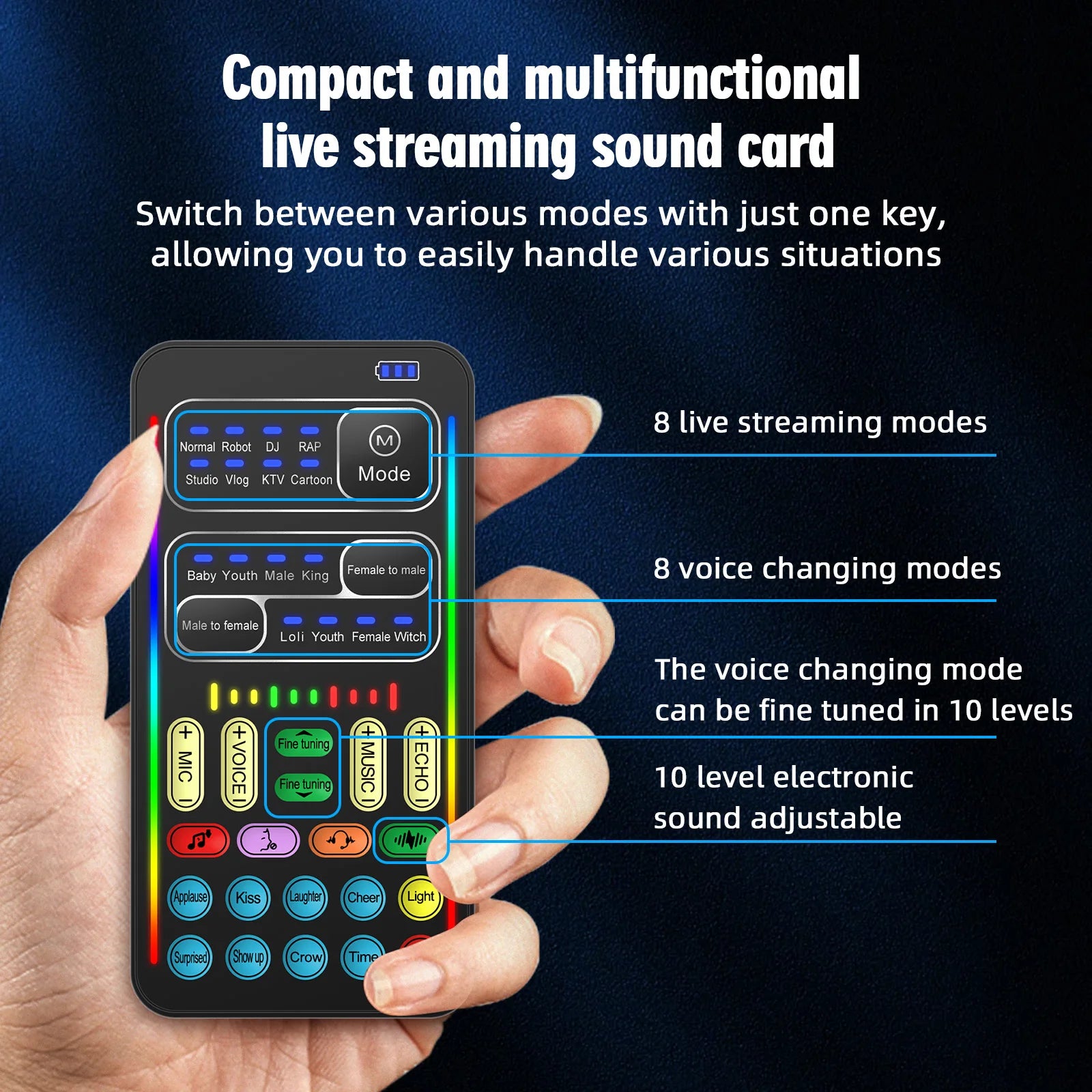 New I9 Mini Voice Changer Live Sound Card  + Headphones + Microphone Audio 8 Sound Effect Machine Equipment Voice Card for Phone Beauty World Shop