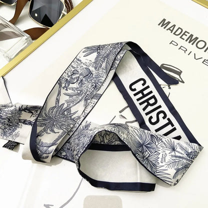 120*5cm Plant Jungle Printed Scarf for Women's Spring Summer New Model Emulated Silk Streamer Fashionable Retro Hairband Streame Beauty World Shop