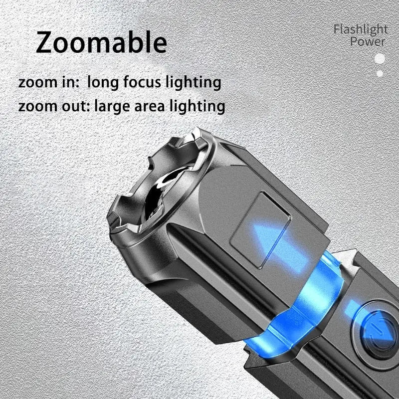 Portable LED Flashlight ABS Strong Light Focusing Flashlight USB Rechargeable Outdoor Home Strong Light Searchlight Waterproof Beauty World Shop