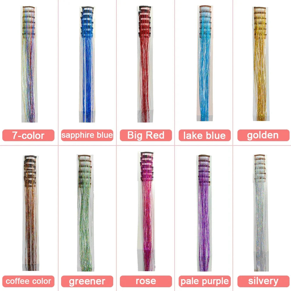 20 Inch Glitter Tinsel Hair Extensions with Clips In, 6Pcs/Set Synthetic Clip in Sparkle Fairy Hair Accessories for Women Kids Beauty World Shop