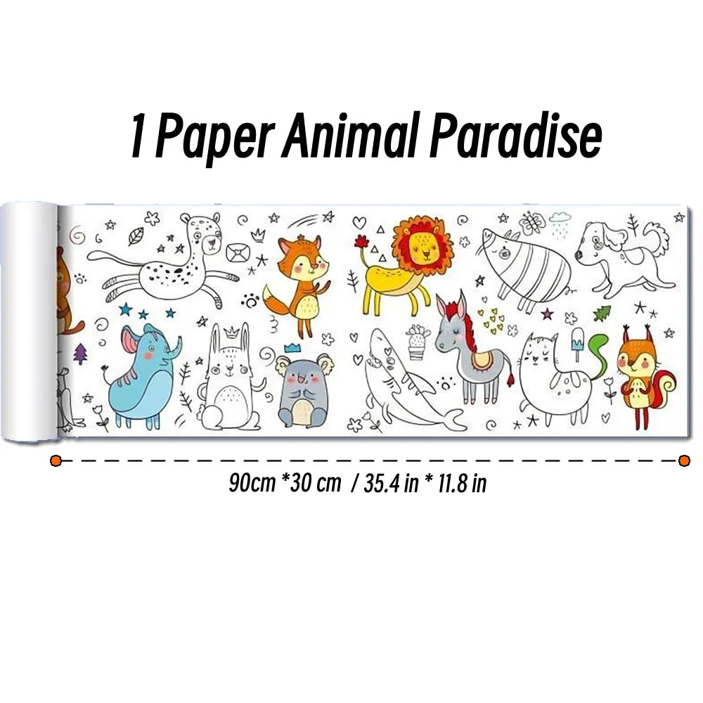 90cm Animal Canvas Children's Drawing Roll DIY Coloring Paper Roll Color Filling Graffiti Paper-cut Painting Educational School Beauty World Shop