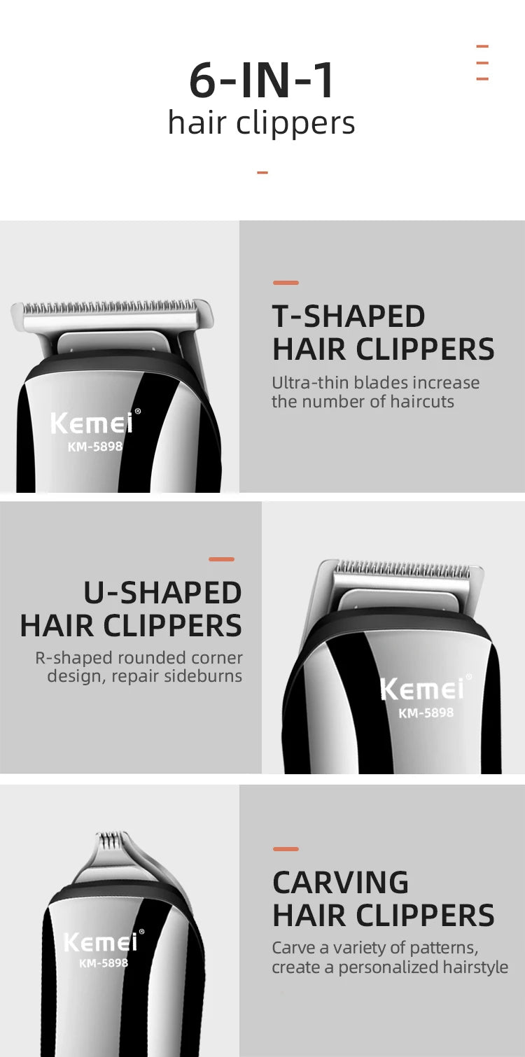 Kemei Waterproof 11-in-1 Men's Grooming Kit Electric Beard Trimmer Shaver Hair Clipper Rechargeable Nose Hair Trimmer KM-5898 Beauty World Shop