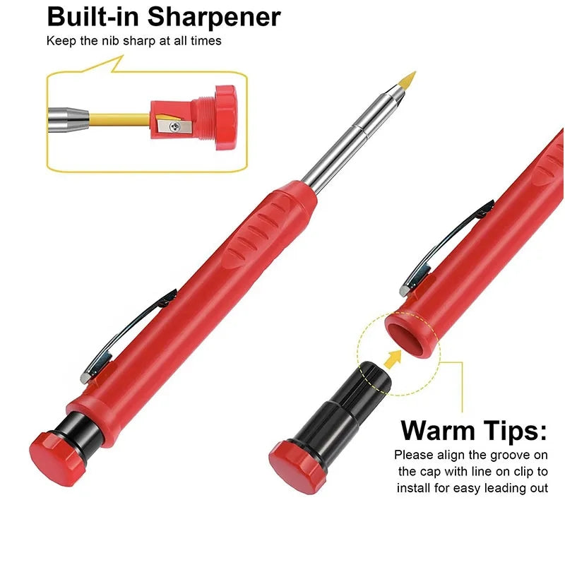 2pcs/set 2.8mm Carpenter Mechanical Pencil with Sharpener for Woodworking Construction Long Head Carpenter Pencil Stationery Beauty World Shop