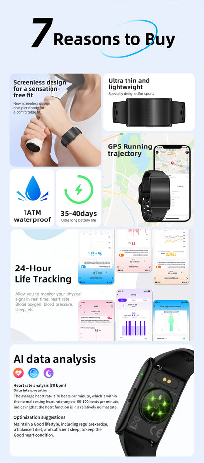 LIGE NO Screen Smart Wristbands With Heart Rate Sleep AI Health Monitor Report Smart Bracelet Incoming Call Notification Watches Beauty World Shop