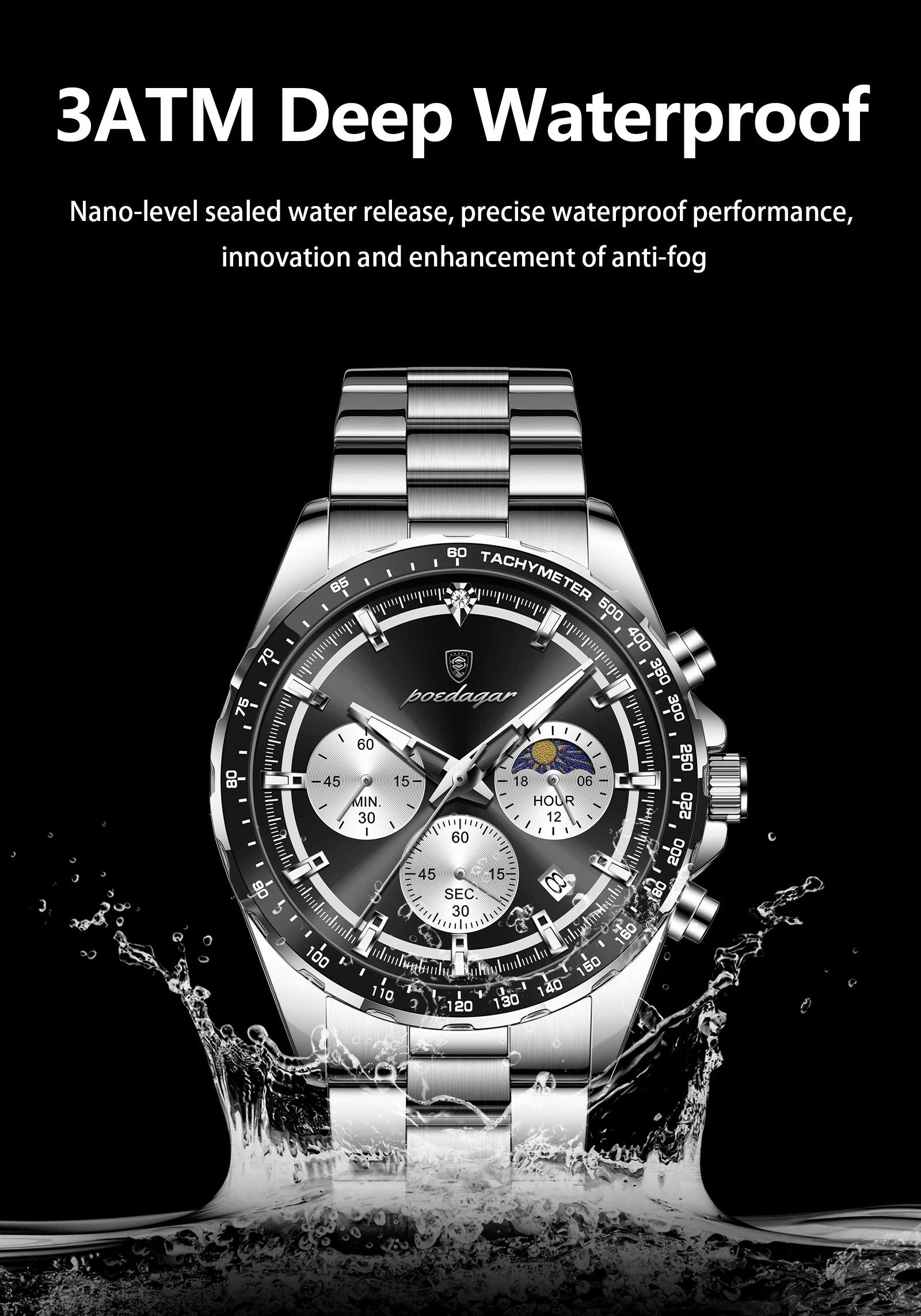 POEDAGAR Business Brand Man Wristwatch Waterproof Stainless Steel Luminous Men Watch Chronograph Date Men's Quartz Watches Reloj Beauty World Shop