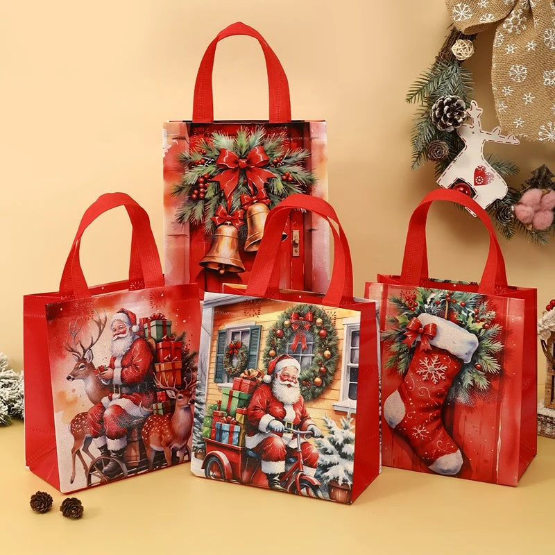 4pcs Christmas Gift Bags Santa Claus Snowman Non-Woven Christmas Tote Bag with Handles Christmas Decorations For Home 2025 Gifts Beauty World Shop