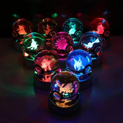 Pokemon Crystal Ball Pikachu Gengar Eevee Mewtwo Lacario Anime Game Pokeball Led Night Light Base Kids Birthday Gift Home Decor Beauty World Shop