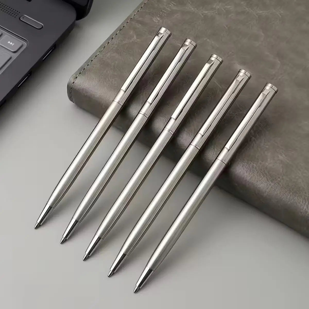 5/10/20Pcs Stainless Steel Ballpoint Pens, Silver Metal Medium Nib Smooth Twist Writing Pens for Office School Beauty World Shop