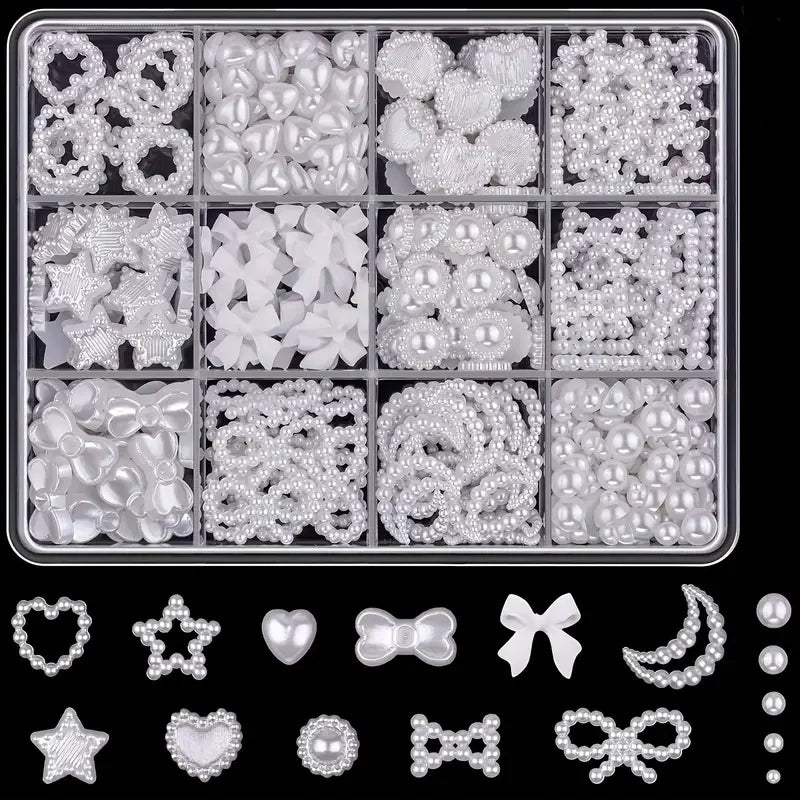 500PCS 3D Nail Art Decoration Kit with Resin Bows, Flat Back Pearls, and Assorted Shapes – Unscented DIY Craft Embellishments Beauty World Shop