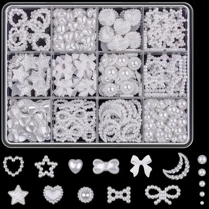 500PCS 3D Nail Art Decoration Kit with Resin Bows, Flat Back Pearls, and Assorted Shapes – Unscented DIY Craft Embellishments Beauty World Shop