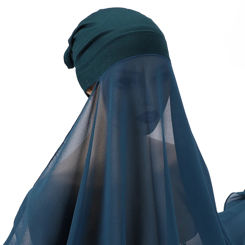 Muslim Women Bonnet + Chiffon Shawl Instant Under scarf Cap Islam Inner Scarf Headband Stretch Hijab Cover Headwrap Turbante Beauty World Shop